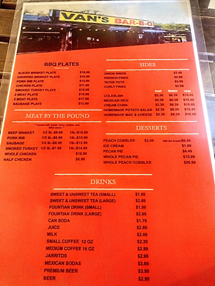 VAN'S BAR-B-Q Menu - Image 1